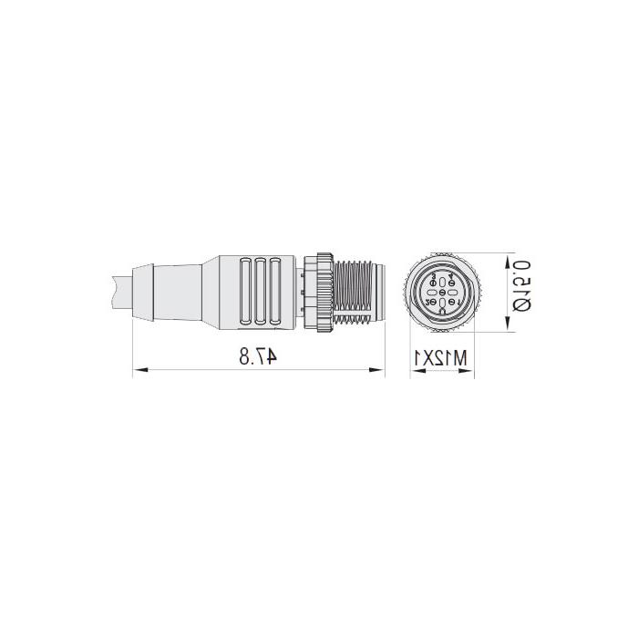 M12 3Pin, straight male head, high temperature resistance 120℃, single-end precast PUR flexible cable, black sheath, 64H101-XXX